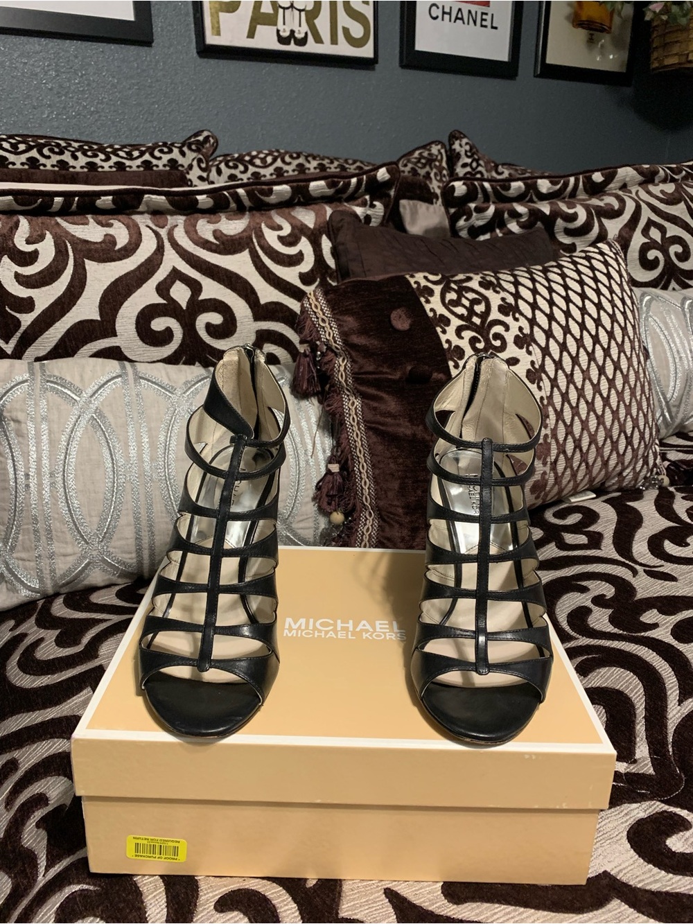 Michael Kors Black Strappy Cage Heels, Open-Toe Sandals